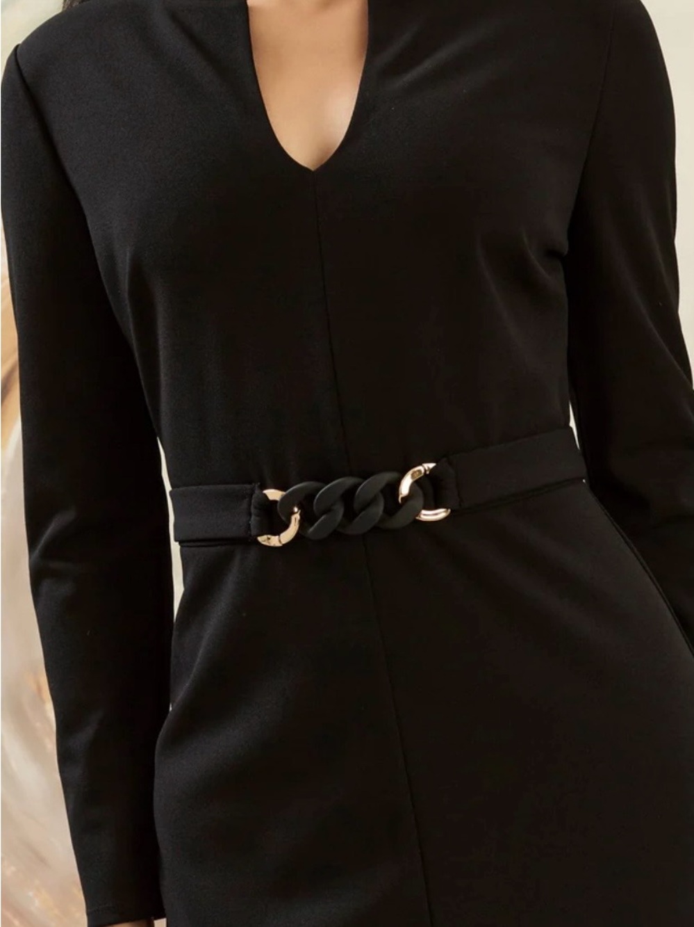 Maggy London Long Sleeve Black Belted Sheath Dress - Picture 6 of 8